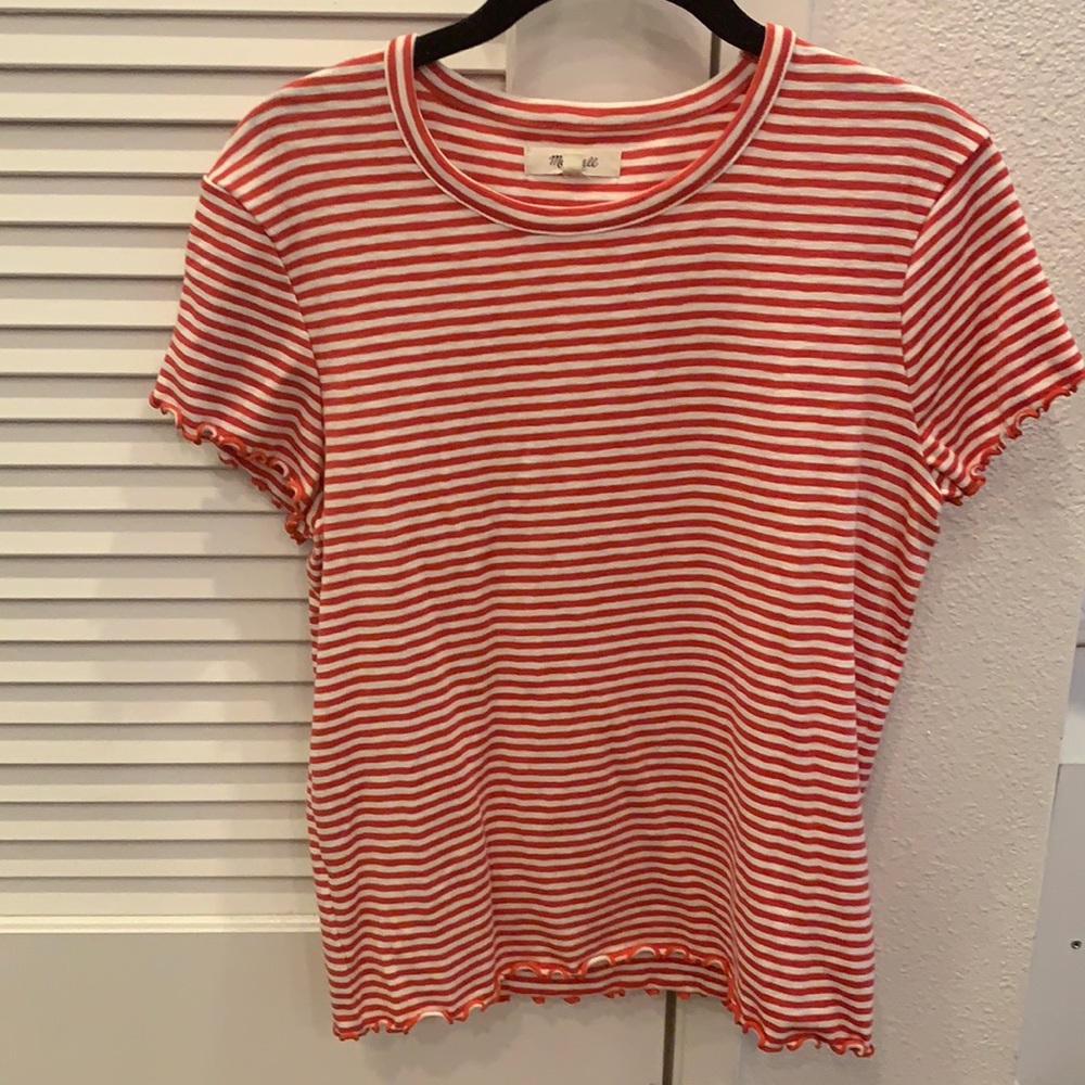 Madewell Red and Whitw Striped Stretchy T Shirt